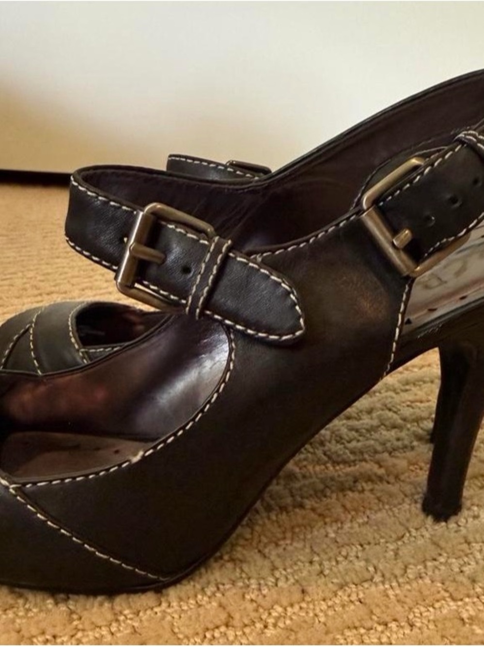 BCBG Black Mary Jane Heel with White Contrast Stitching
